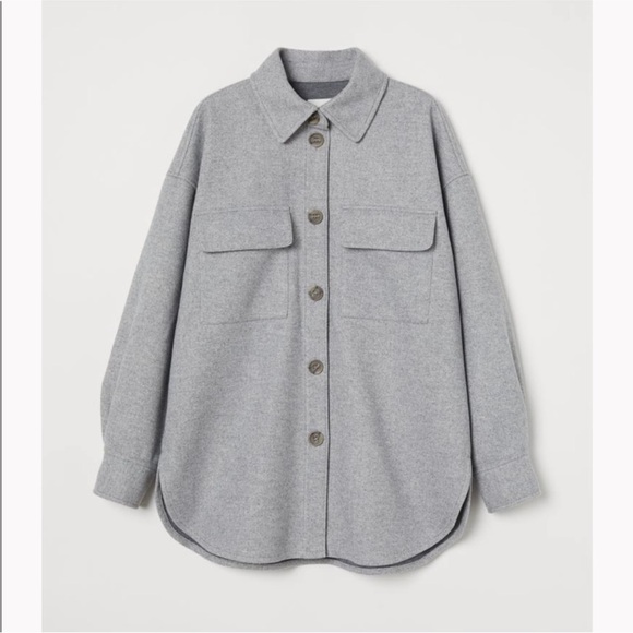 H&M Light Grey Felt Button Up Shacket - Picture 1 of 11